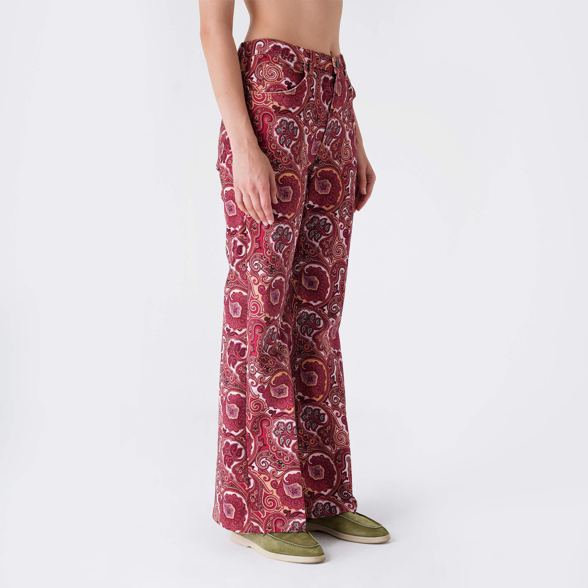 Etro - Red&Multicolor Ethnic Print Denim Pants